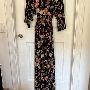 Black Floral Maxi Dress/ kimono style